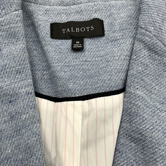 Talbots Easy Blue Knit Blazer Contrast Lining Crest Buttons Notch Collar 16 NWOT - Picture 9 of 10